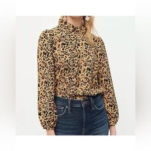 J Crew Mock Neck LS Animal Print Blouse Sz. M